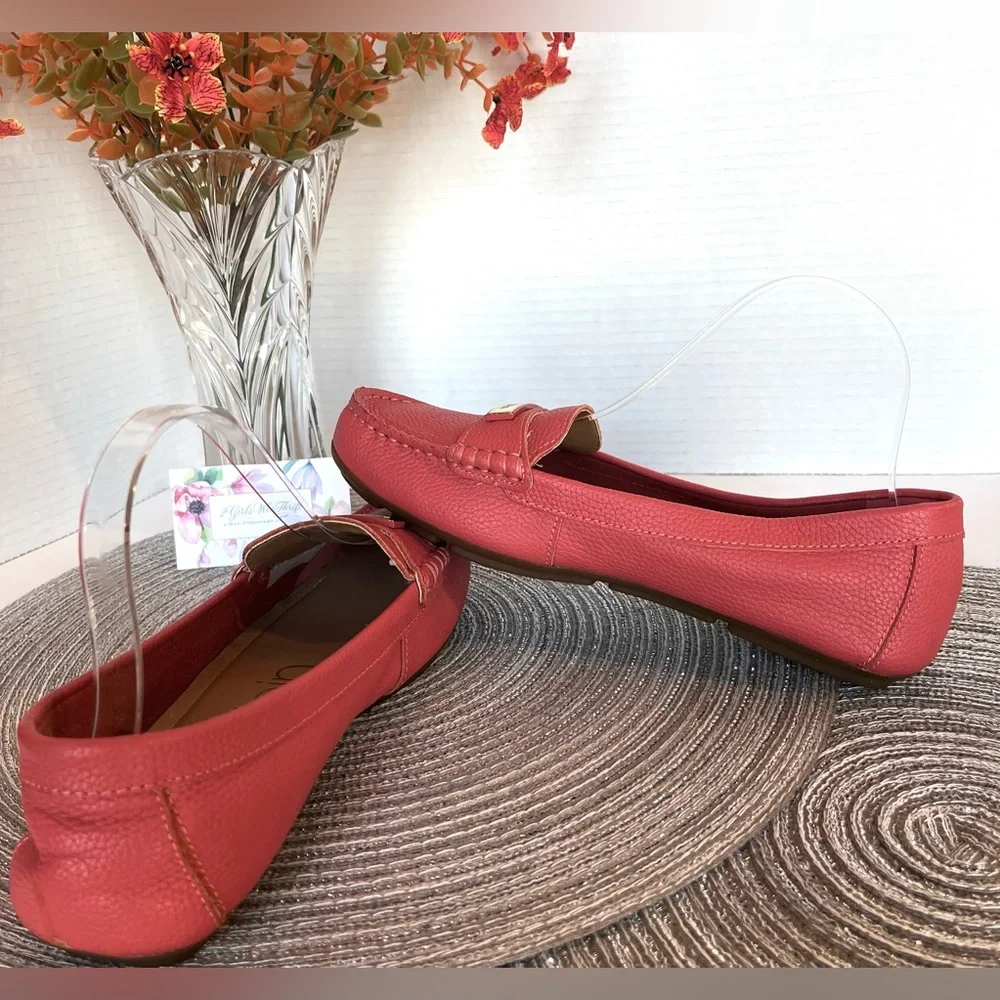 NEW CALVIN KLEIN Driving Loafers “Leta” Pebble Grain Leather Designer Logo - Picture 5 of 13